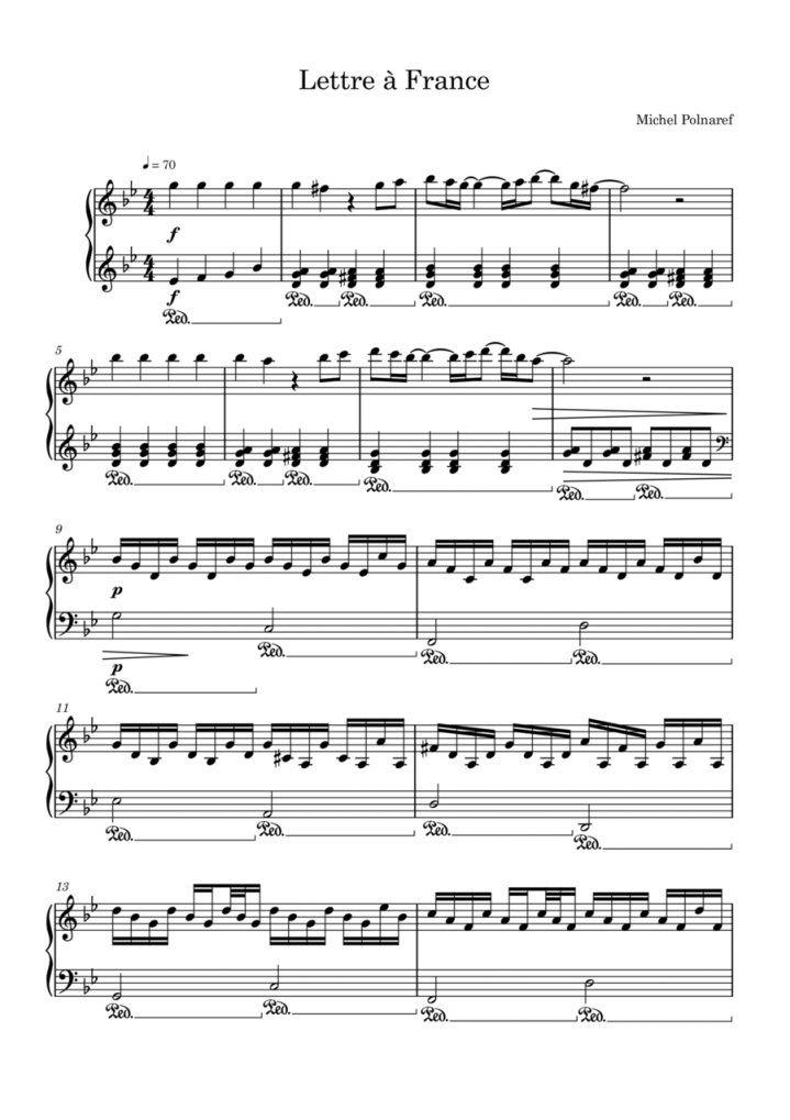 Partition lettre à France Chartres