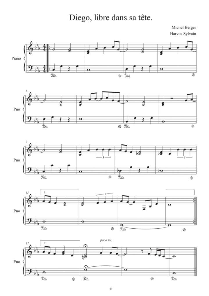 Partition piano Diego, libre dans sa tête Chartres
