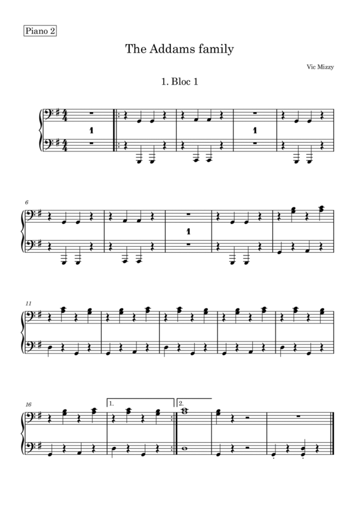Partition piano Famille Adams Chartres