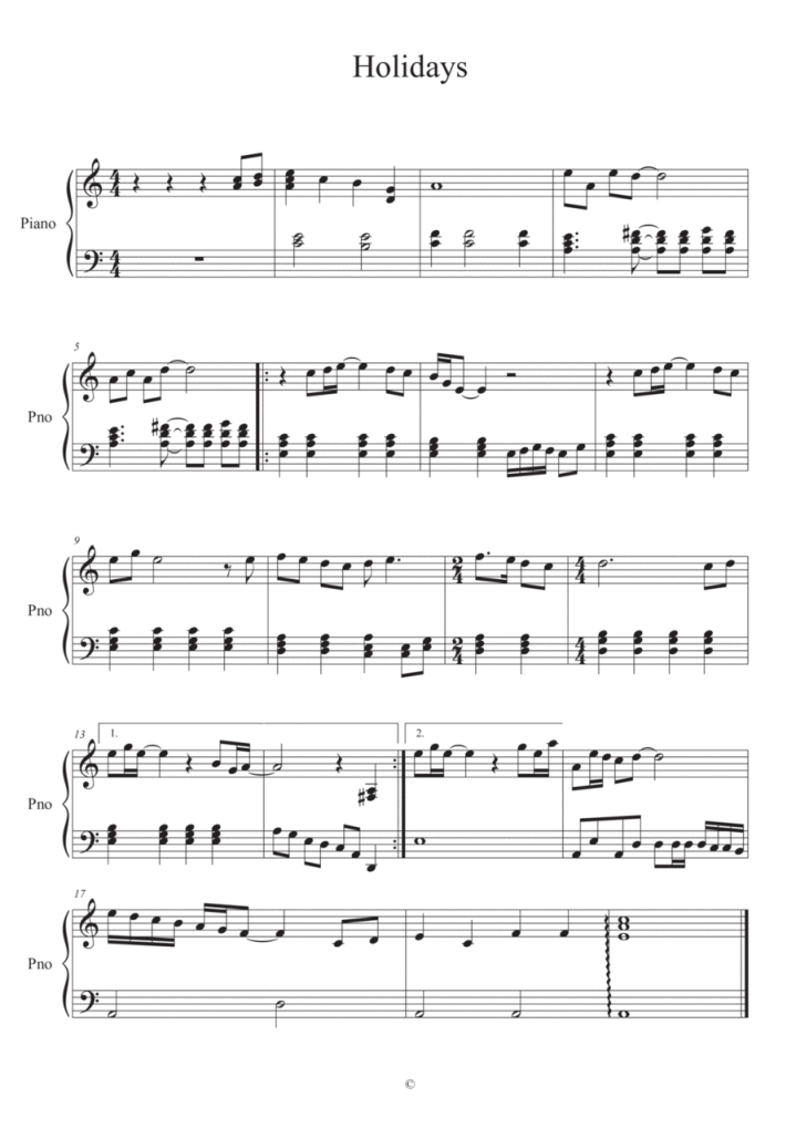 Partition piano Holidays Chartres