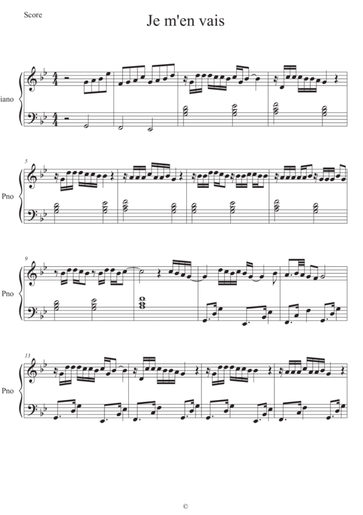 Partition piano Je m'en vais Chartres