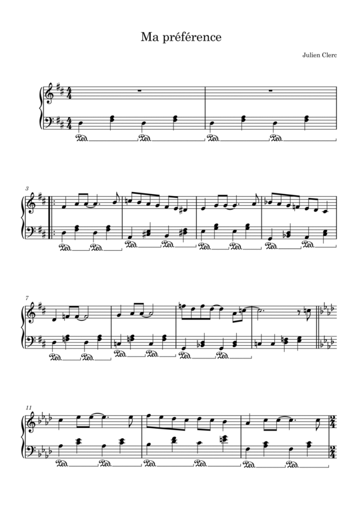 Partition piano Ma préférence Chartres