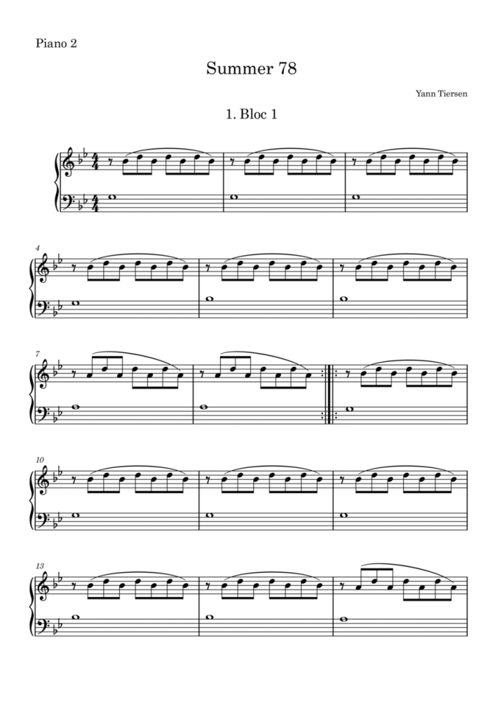 Partition piano Summer 78 Chartres