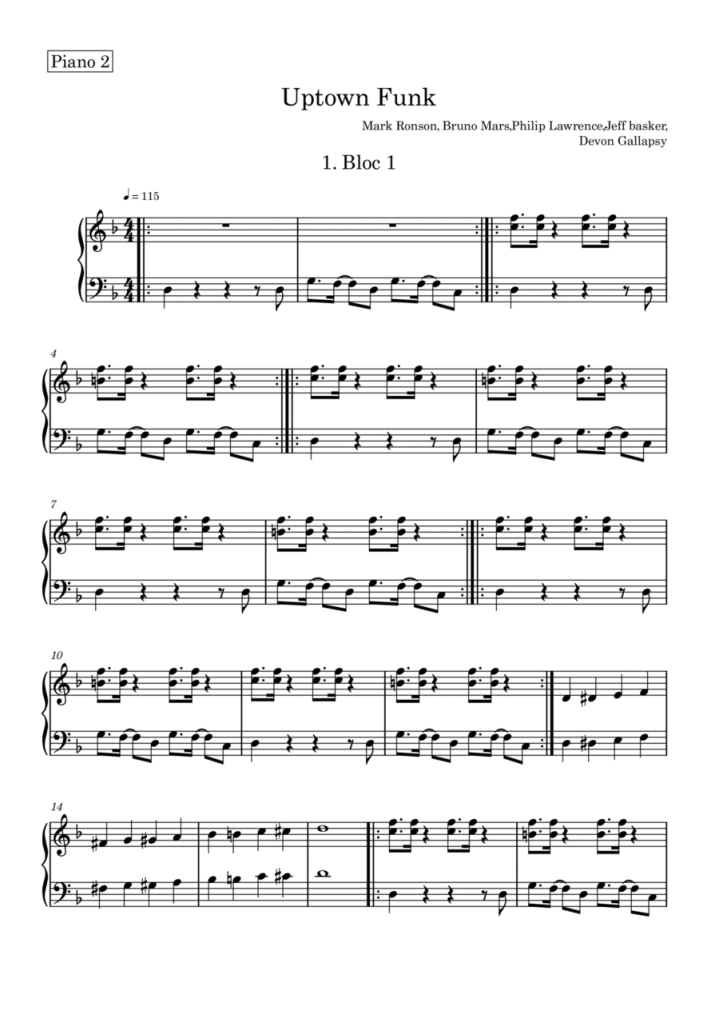 Partition piano Uptwon Funk Chartres