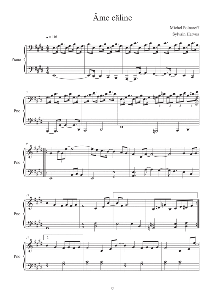 Partition piano Âme câline Chartres